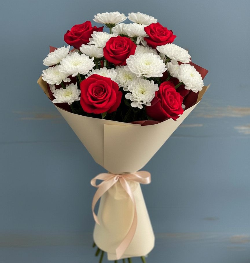 Букет цветов из: Розы и Хризантемы в Елизаветинской Краснодарского края