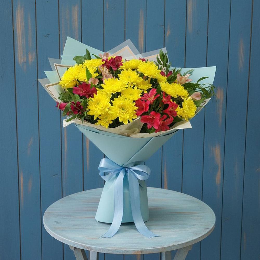 Букет цветов из: Альстромерии и Хризантемы в Елизаветинской Краснодарского края