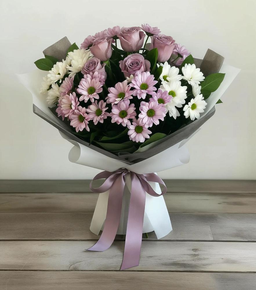 Букет цветов из: Хризантемы и Розы в Елизаветинской Краснодарского края