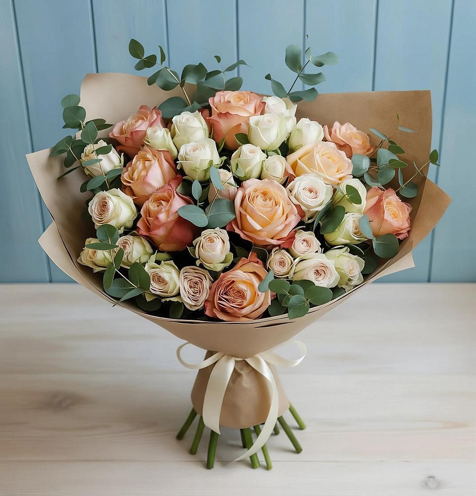 Букет цветов из: Альстромерии и Розы в Елизаветинской Краснодарского края