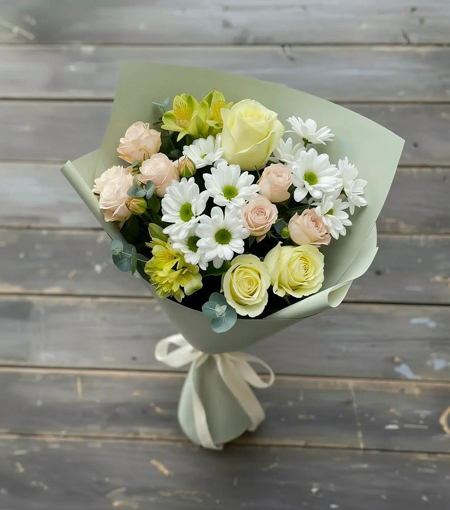 Букет цветов из: Альстромерии, Розы и Хризантемы в Елизаветинской Краснодарского края