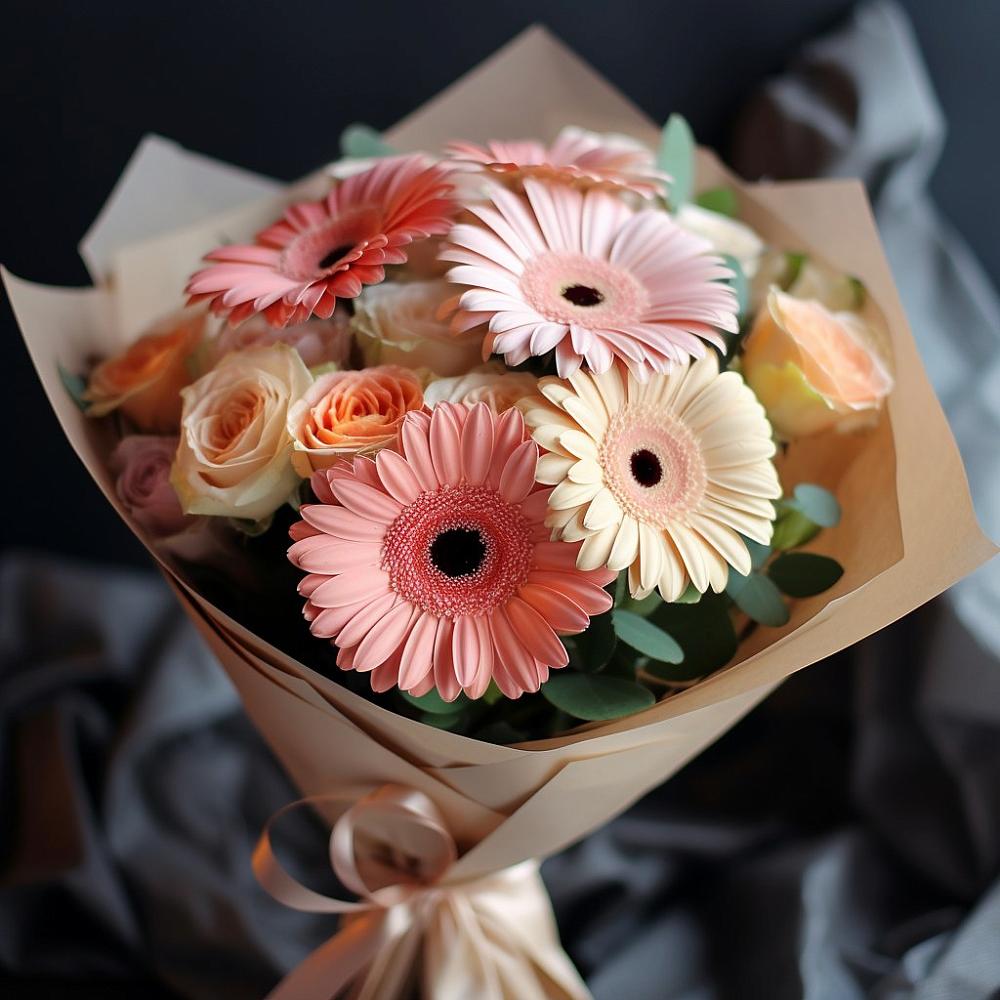 Букет цветов из: Герберы и Розы в Елизаветинской Краснодарского края