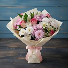 Букет цветов из:  Хризантемы, Альстромерии и Розы в Елизаветинской Краснодарского края