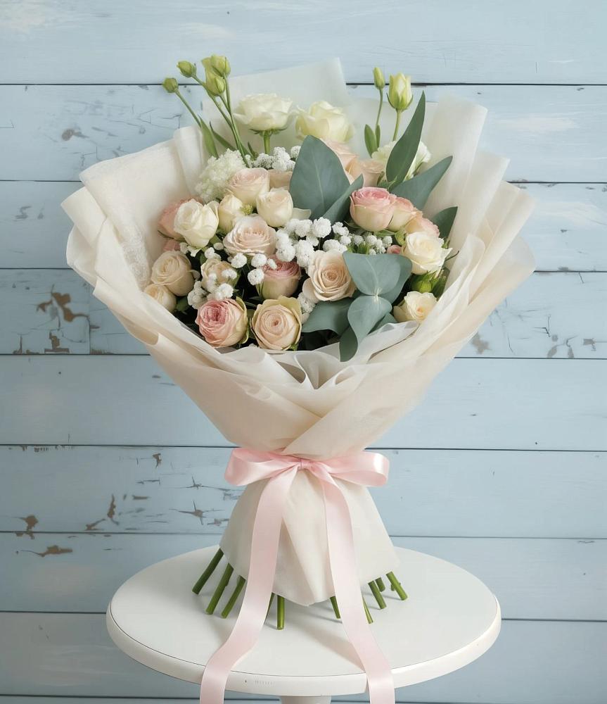 Букет цветов из: Розы и Лизиантусы в Елизаветинской Краснодарского края