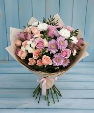 Букет цветов из:  Хризантемы, Розы и Альстромерии в Елизаветинской Краснодарского края