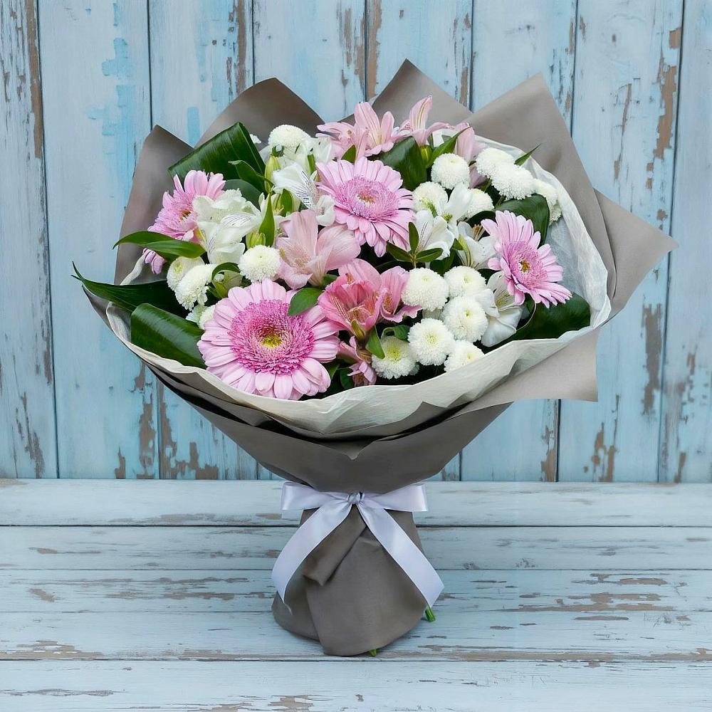 Букет цветов из: Герберы, Альстромерии и Хризантемы в Елизаветинской Краснодарского края