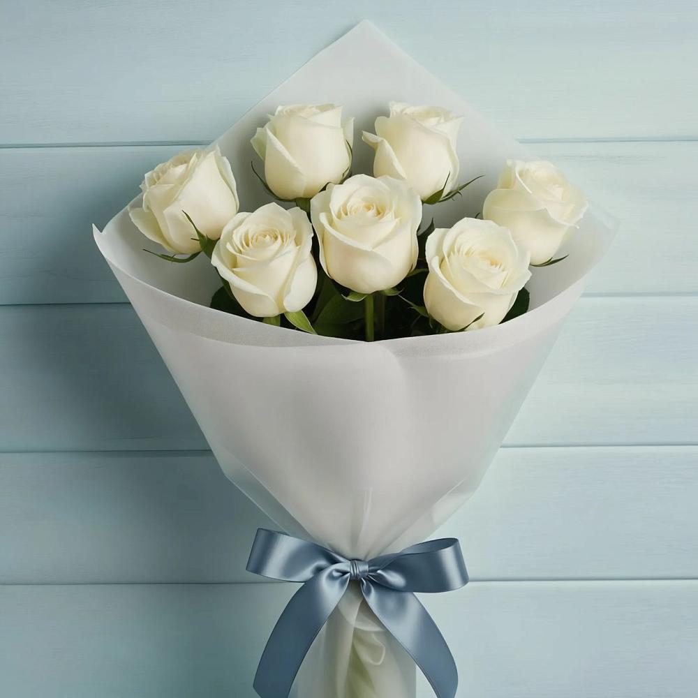 Букет 7 Белых роз Эдлесс Лав в Елизаветинской Краснодарского края